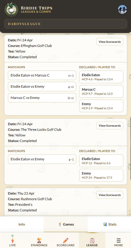 League games and history